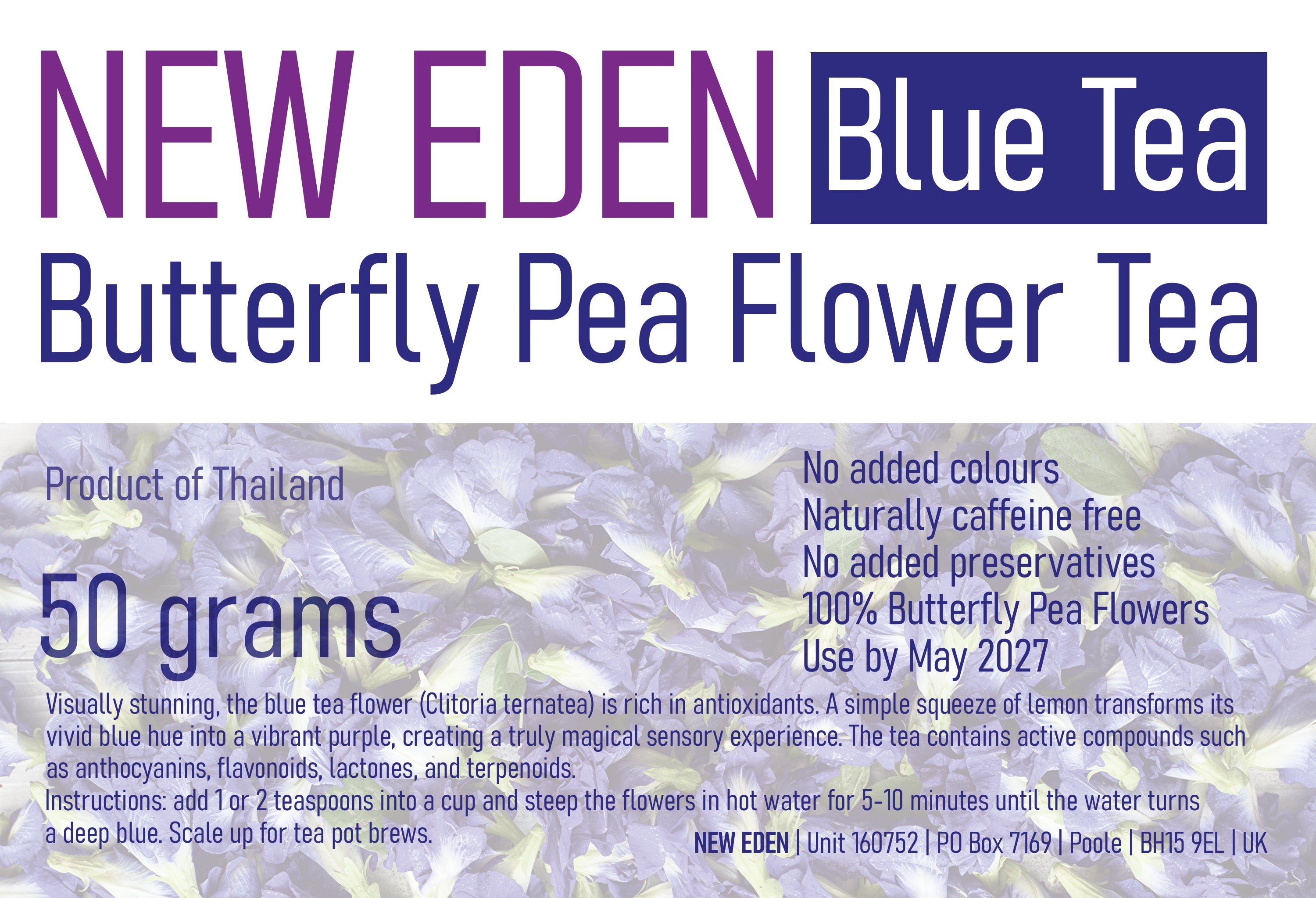 Butterfly Blue Pea Flower Tea | 50g | Colour Changing Tea | Iced Drinks | Cocktails | Rich in Antioxidants